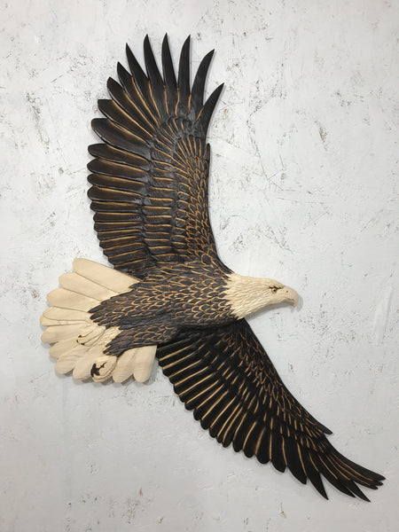 Soaring Bald Eagle Relief Wood Carving - "Aloft"