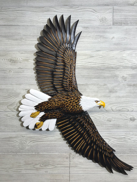 Soaring Bald Eagle Relief Wood Carving - "Aloft"