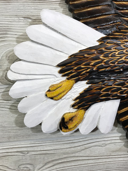 Soaring Bald Eagle Relief Wood Carving - "Aloft"