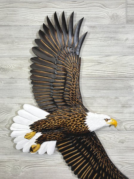 Soaring Bald Eagle Relief Wood Carving - "Aloft"
