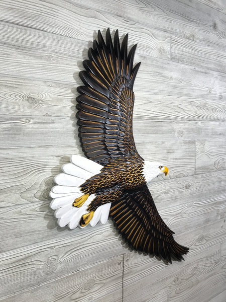 Soaring Bald Eagle Relief Wood Carving - "Aloft"