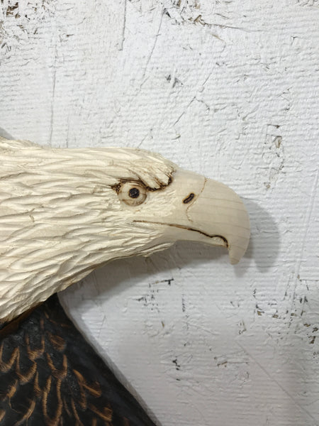 Soaring Bald Eagle Relief Wood Carving - "Aloft"