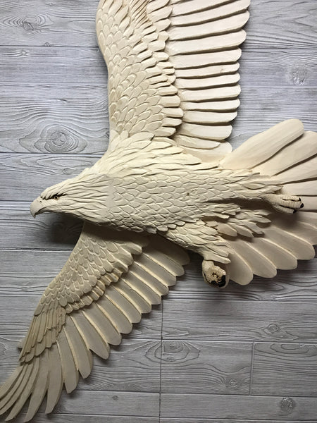 Soaring Bald Eagle Relief Wood Carving - "Life-sized Majestic"