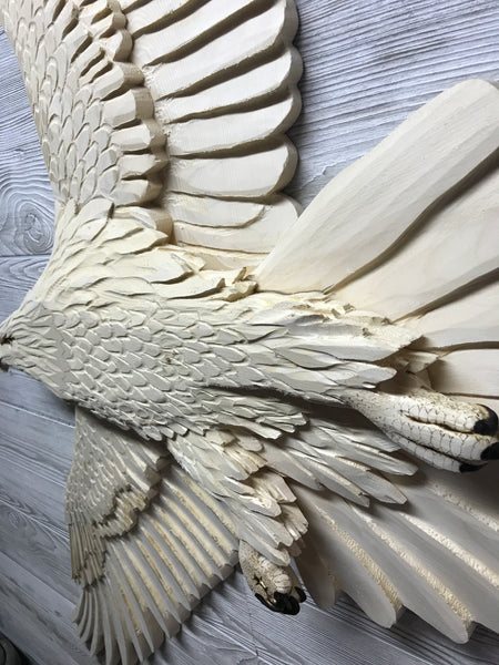 Soaring Bald Eagle Relief Wood Carving - "Life-sized Majestic"