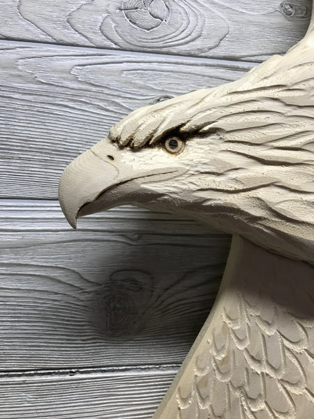 Soaring Bald Eagle Relief Wood Carving - "Life-sized Majestic"