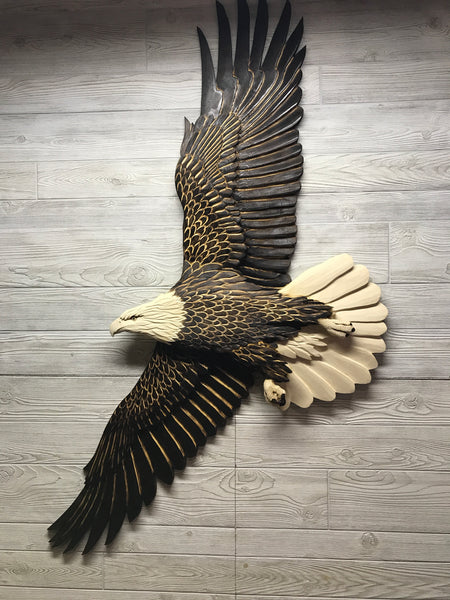 Soaring Bald Eagle Relief Wood Carving - "Life-sized Majestic"
