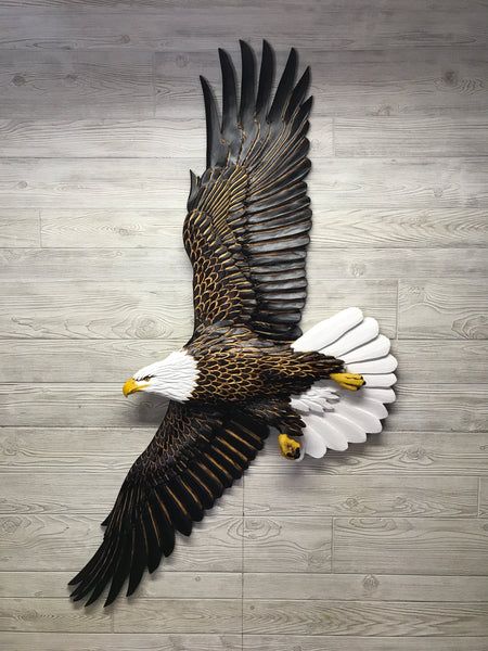 Soaring Bald Eagle Relief Wood Carving - "Life-sized Majestic"
