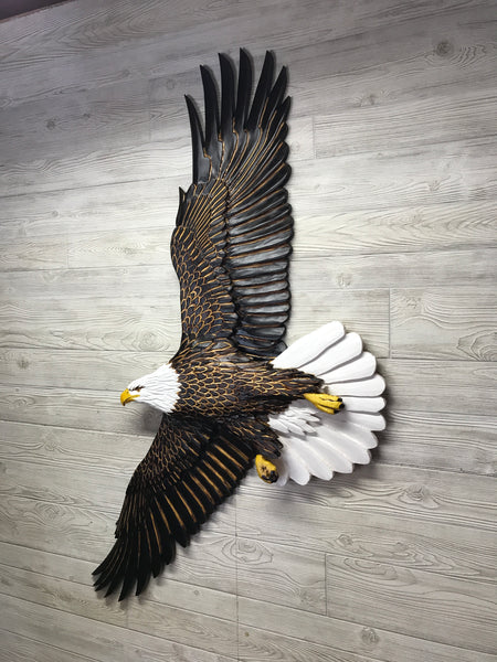 Soaring Bald Eagle Relief Wood Carving - "Life-sized Majestic"