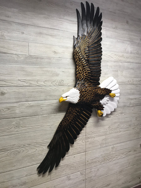 Soaring Bald Eagle Relief Wood Carving - "Life-sized Majestic"