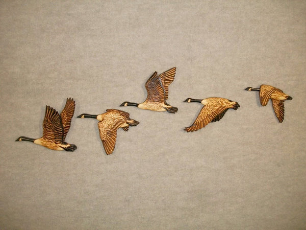 Canadian Geese Wood Carved Wall Art - "Birds of a feather flock together"