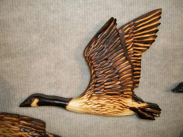 Canadian Geese Wood Carved Wall Art - "Birds of a feather flock together"