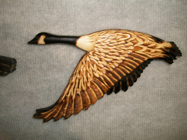 Canadian Geese Wood Carved Wall Art - "Birds of a feather flock together"