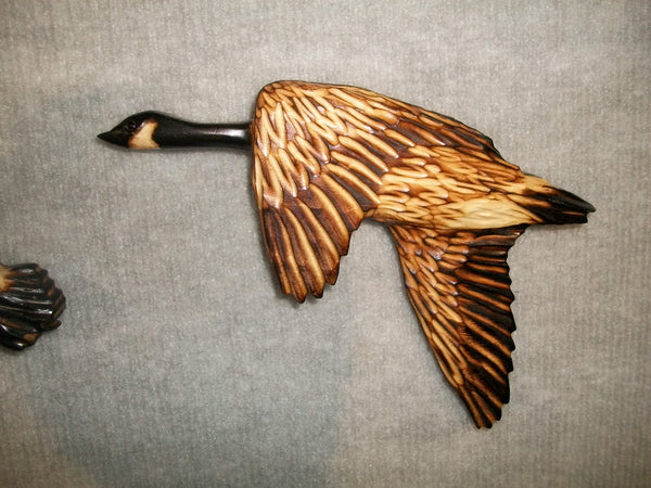 Canadian Geese Wood Carved Wall Art - "Birds of a feather flock together"