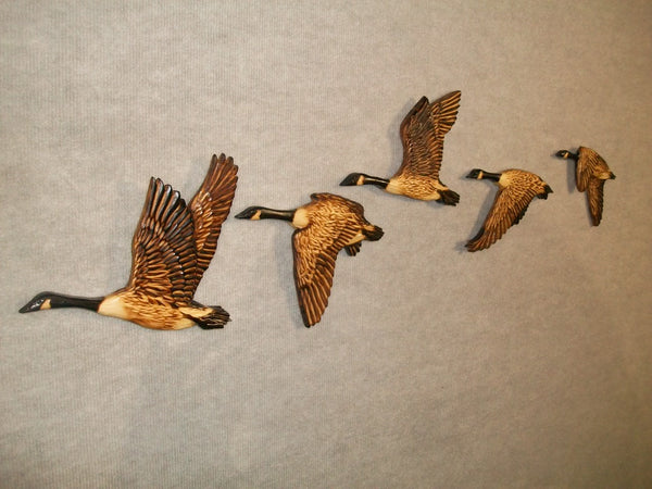 Canadian Geese Wood Carved Wall Art - "Birds of a feather flock together"