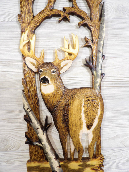 Whitetailed Deer Relief Wood Carving - "Checkin' His Backtrail"