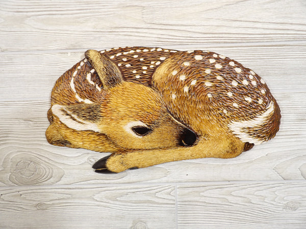 Whitetail Fawn Relief Wood Carving - "Hidden Beauty"