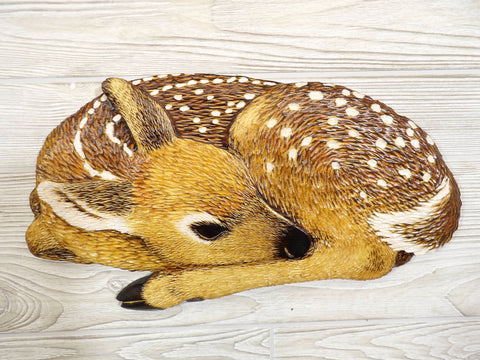 Whitetail Fawn Relief Wood Carving - "Hidden Beauty"