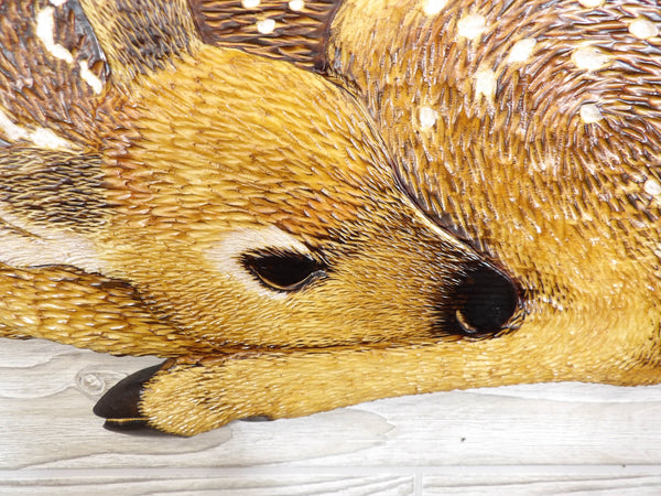 Whitetail Fawn Relief Wood Carving - "Hidden Beauty"