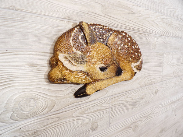 Whitetail Fawn Relief Wood Carving - "Hidden Beauty"