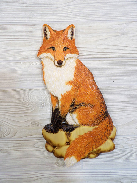 Red Fox Relief Wood Carving - "Red Fox on Rocks"