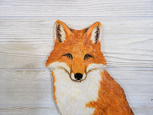 Red Fox Relief Wood Carving - "Red Fox on Rocks"