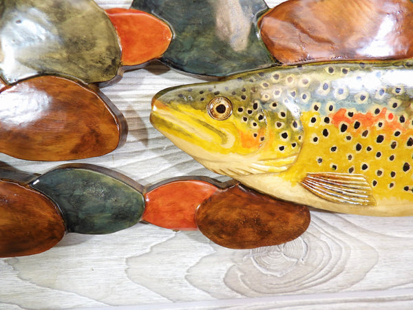 Swimming Trout Relief Wood Carving - "Trout Stream"