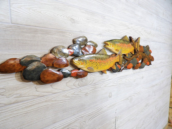 Swimming Trout Relief Wood Carving - "Trout Stream"