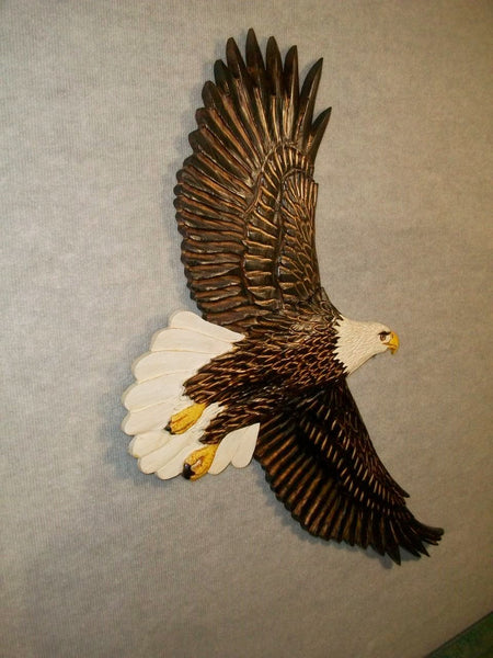 Soaring Bald Eagle Relief Wood Carving - "Aloft"