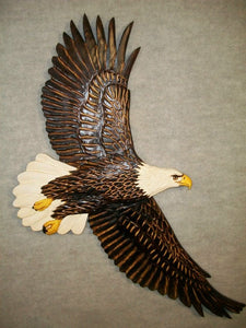 Soaring Bald Eagle Relief Wood Carving - "Aloft"