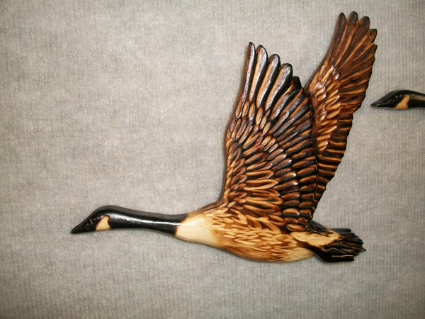 Canadian Geese Wood Carved Wall Art - "Birds of a feather flock together"