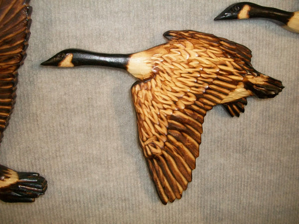Canadian Geese Wood Carved Wall Art - "Birds of a feather flock together"